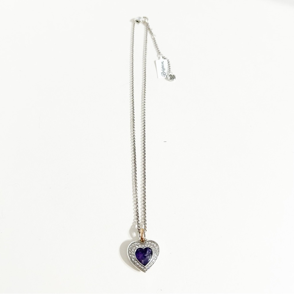 NWT Brighton Neptune’s Rings African Amethyst Heart Reversible Necklace Silver